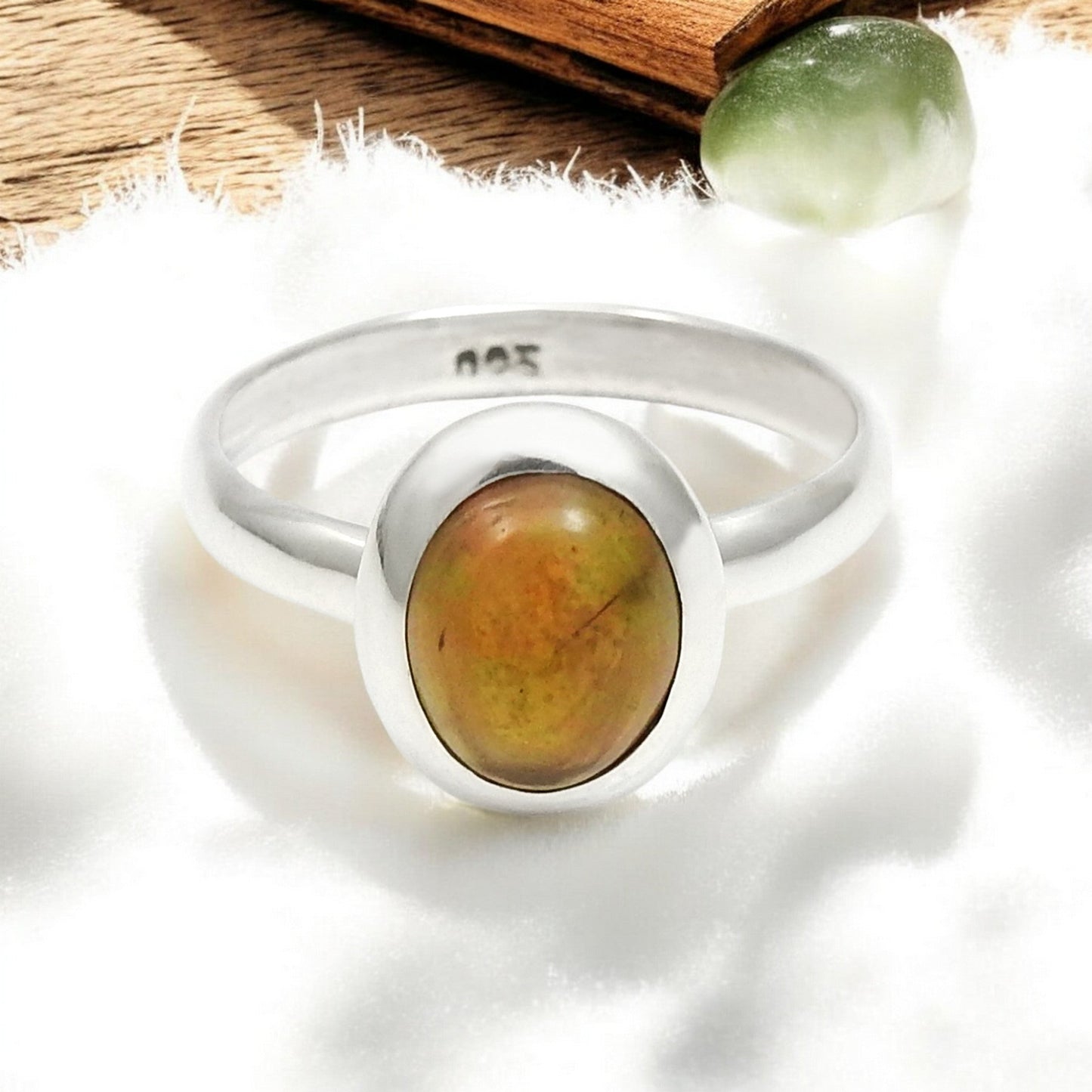 Black Opal Stone Solid Sterling Silver Birthday Band Boho Bezel New Ring