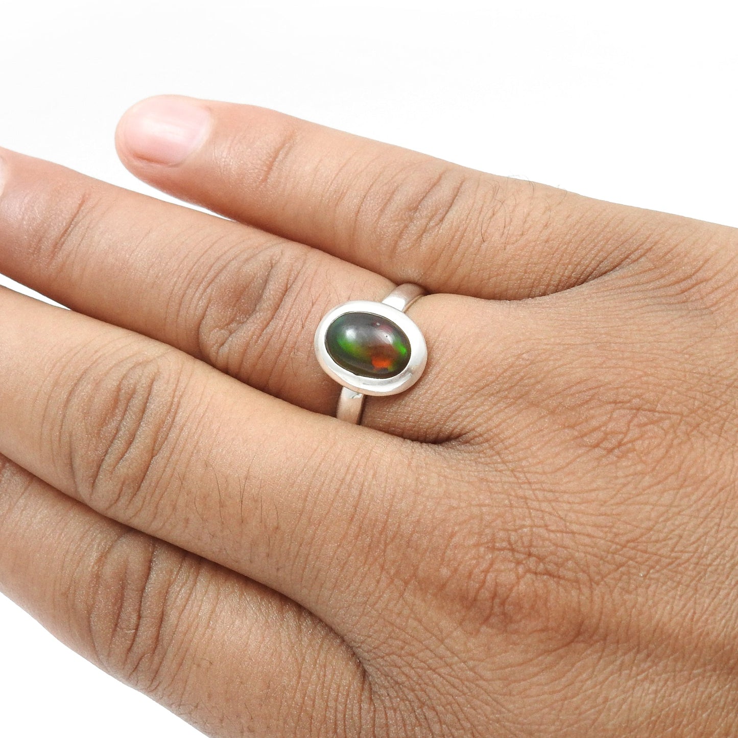 Black Opal Gemstone 925 Silver Handmade Cocktail Birthday Ring Jewelry