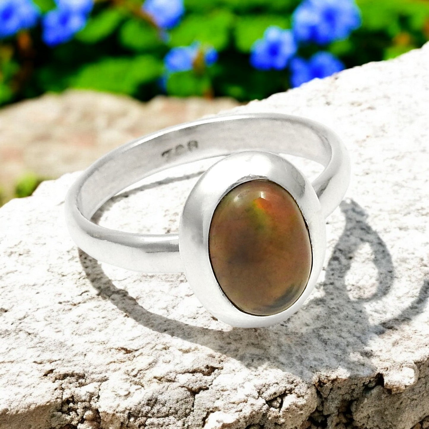 Black Opal Gemstone 925 Silver Handmade Cocktail Birthday Ring Jewelry