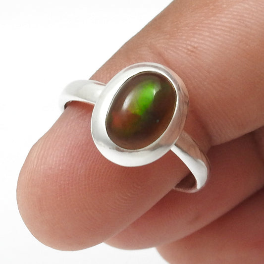 Black Opal Gemstone 925 Silver Handmade Cocktail Birthday Ring Jewelry