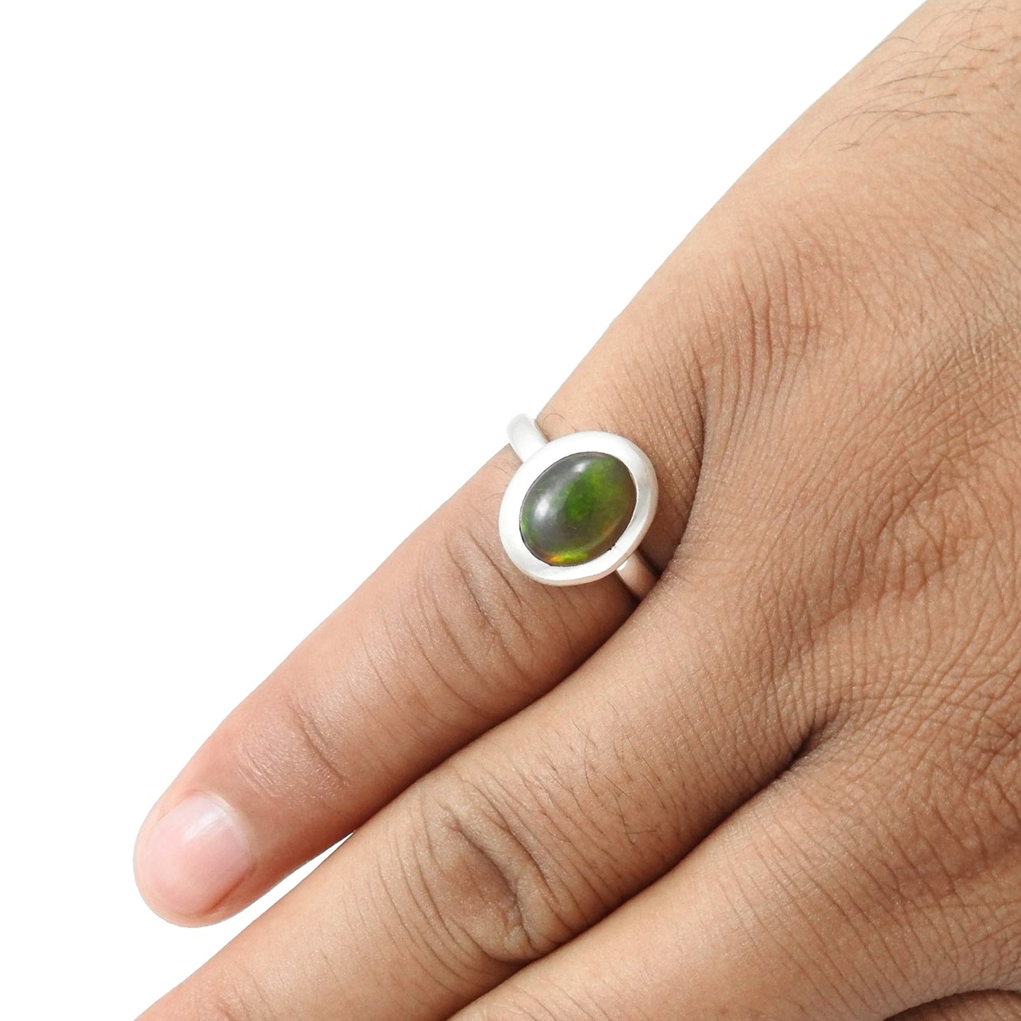 Black Opal Gemstone Trendy Bezel Band Wedding New Ring Jewelry 925 Silver