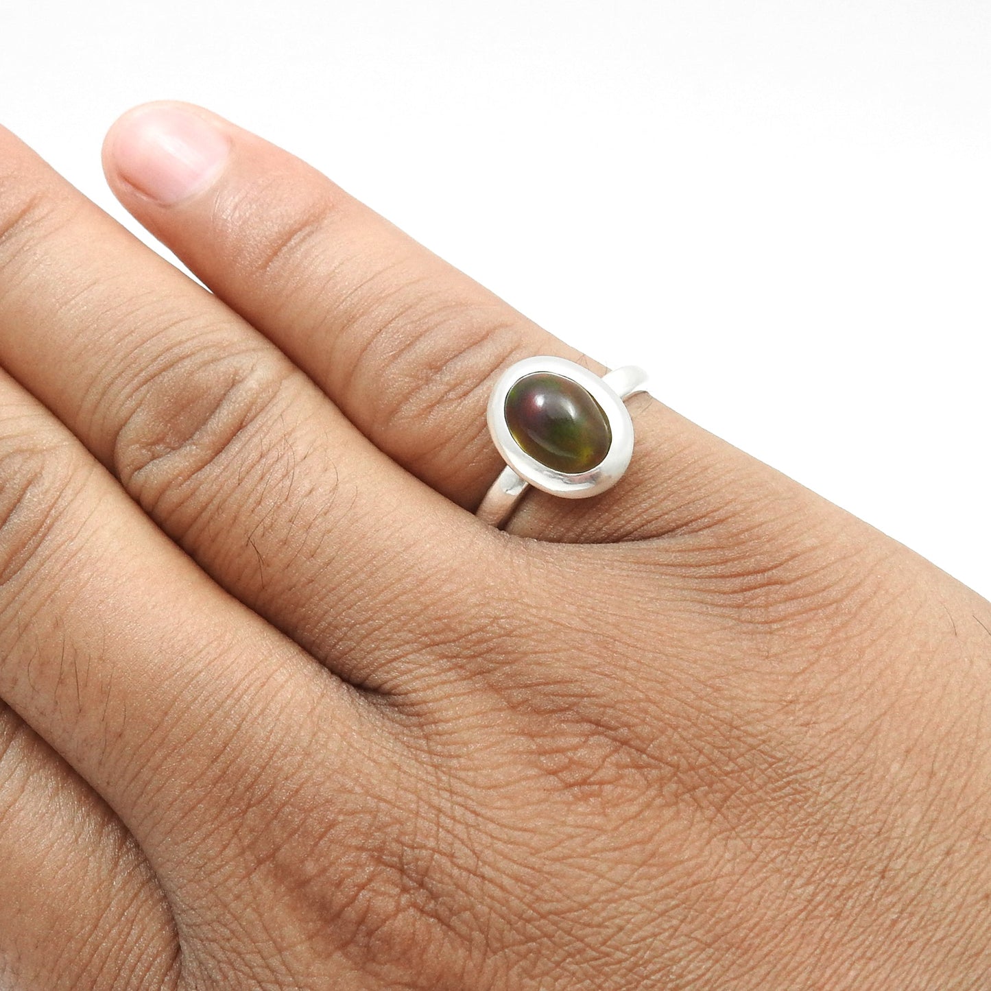 Christmas Gift Natural Black Opal Sterling Silver Cocktail Ring Jewelry