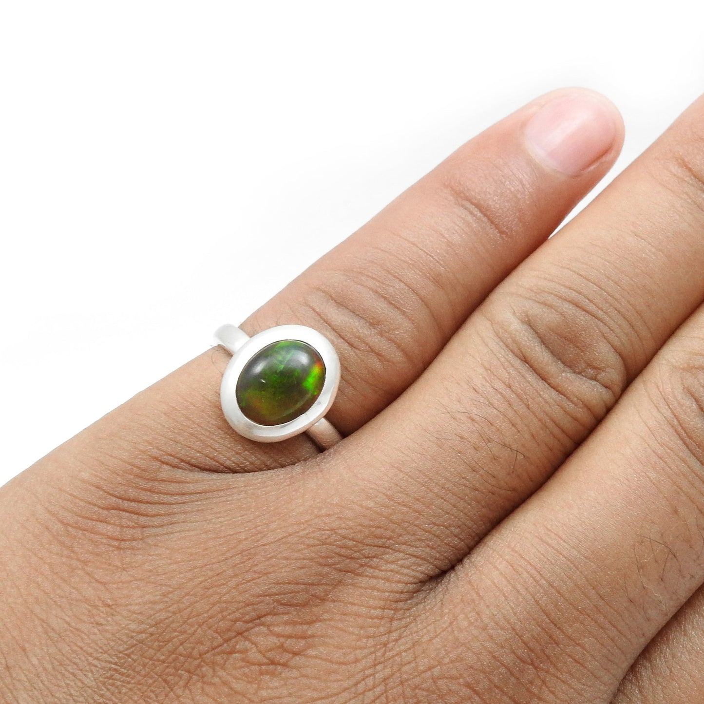 Black Opal Stone Sterling Silver Wedding Band Christmas Gift Ring Jewelry