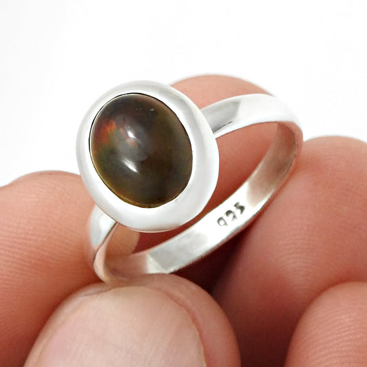 Natural Black Opal 925 Sterling Silver Statement Cocktail Ring Jewelry