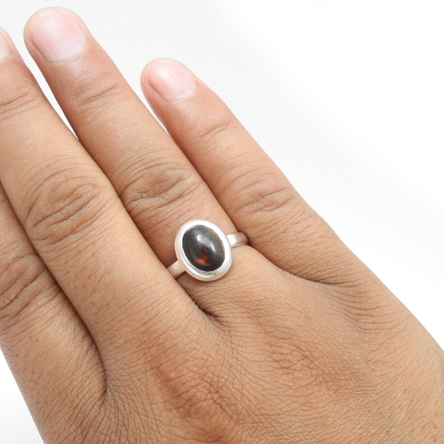 Natural Black Opal 925 Sterling Silver Statement Cocktail Ring Jewelry