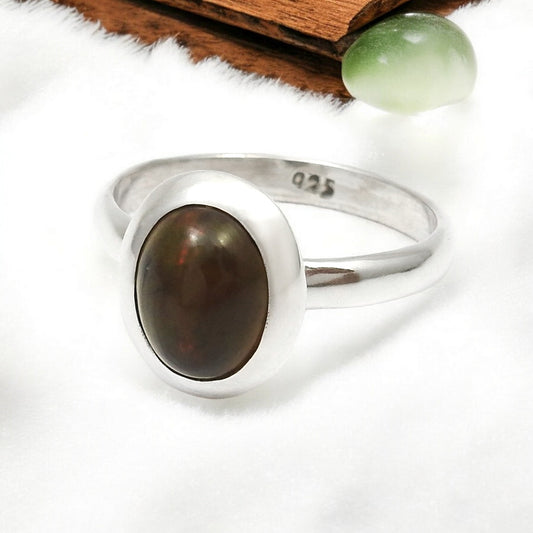 Natural Black Opal 925 Sterling Silver Statement Cocktail Ring Jewelry