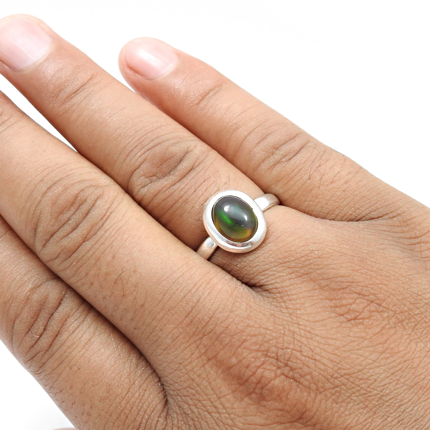 Christmas Gift Black Opal Stone 925 Silver Boho Cocktail Elegant Ring Jewelry
