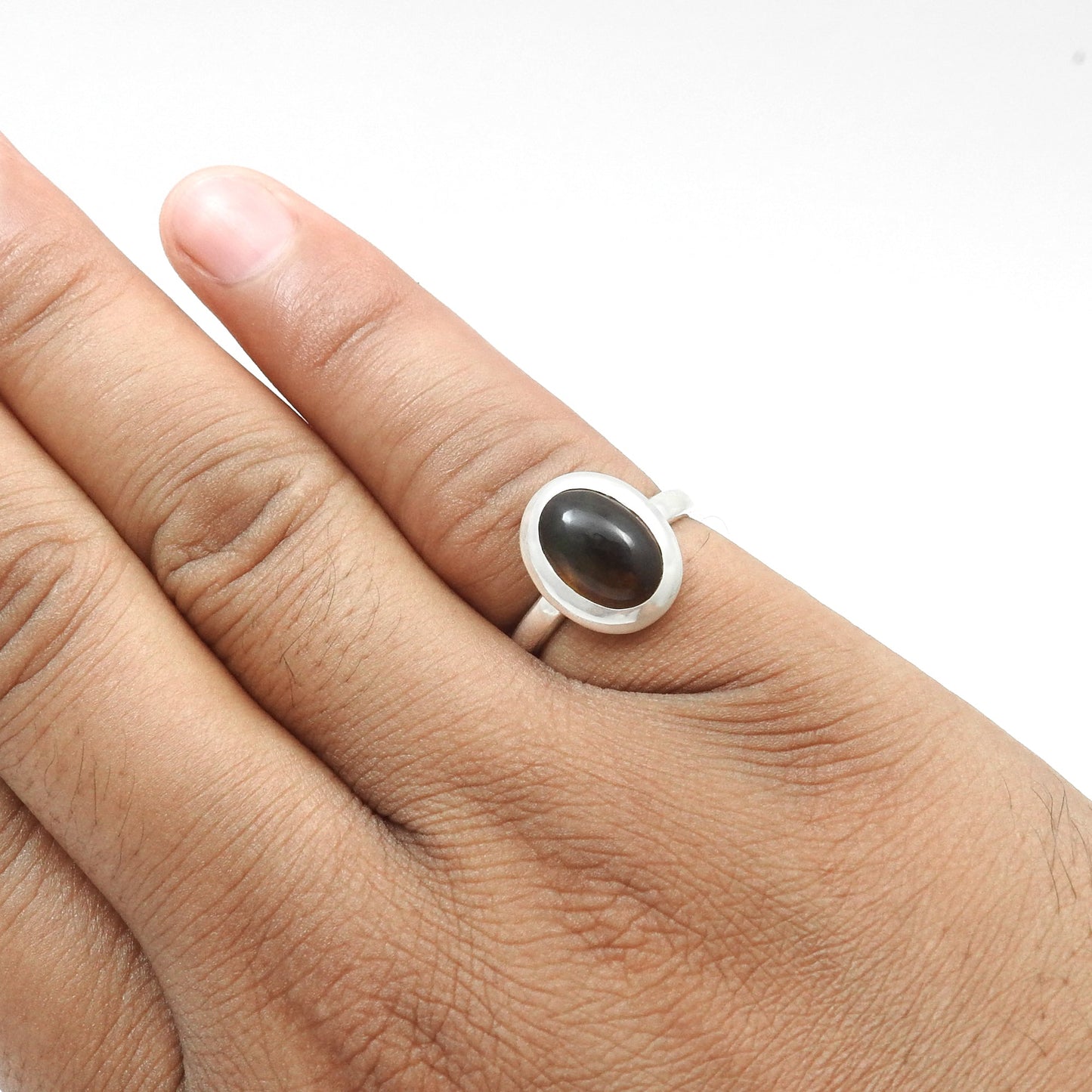 Natural Black Opal 925 Sterling Silver Handmade Promise Band Ring Jewelry