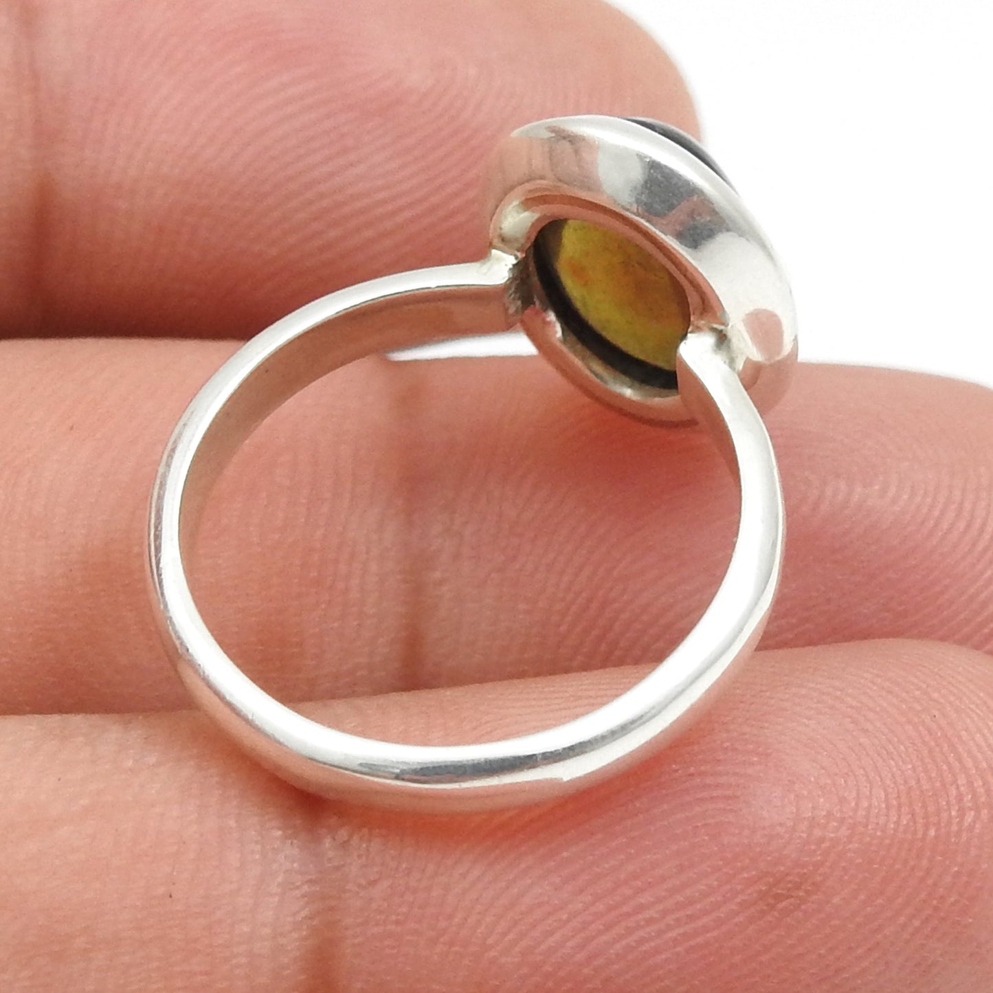 Natural Black Opal 925 Sterling Silver Handmade Promise Band Ring Jewelry