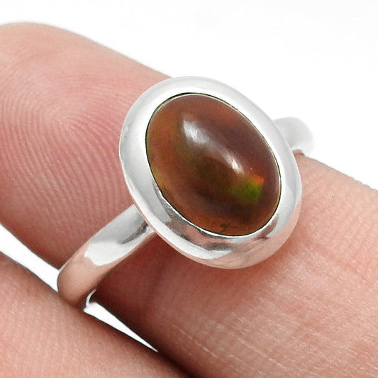 Black Opal Stone 925 Sterling Silver Cocktail Bezel Birthday Ring Jewelry