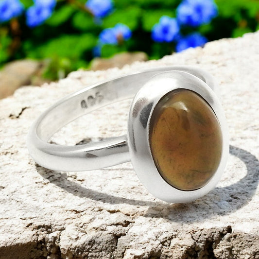 Black Opal Stone 925 Sterling Silver Cocktail Bezel Birthday Ring Jewelry