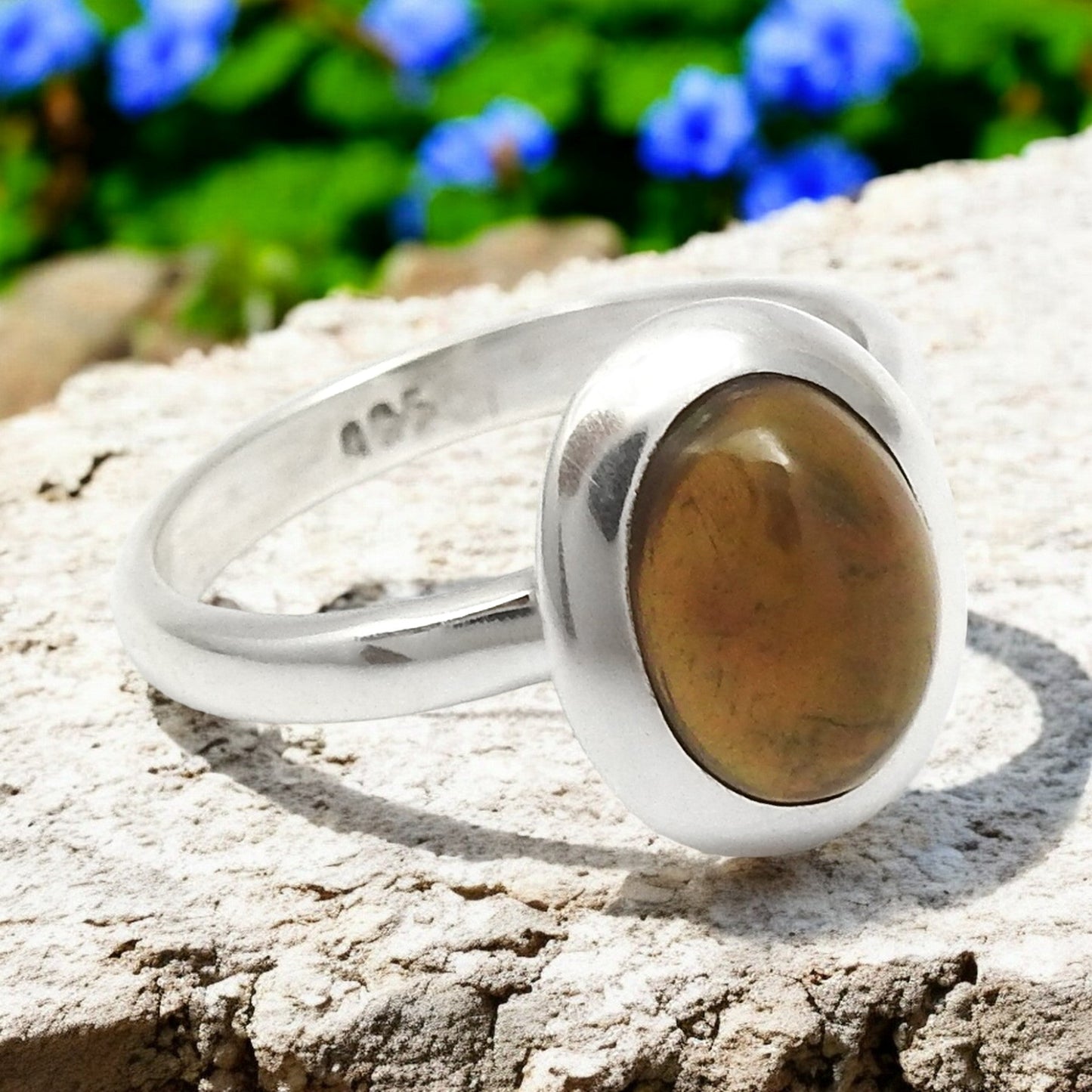 Black Opal Stone 925 Sterling Silver Cocktail Bezel Birthday Ring Jewelry