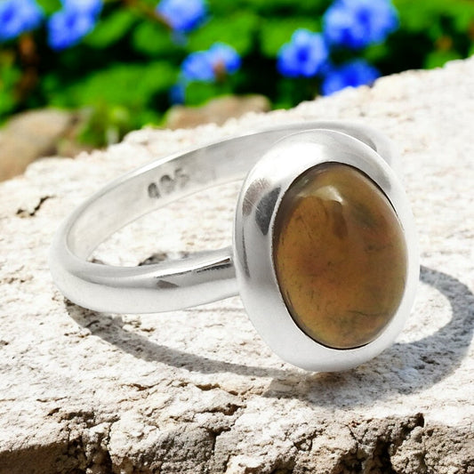 Black Opal Stone 925 Sterling Silver Cocktail Bezel Birthday Ring Jewelry