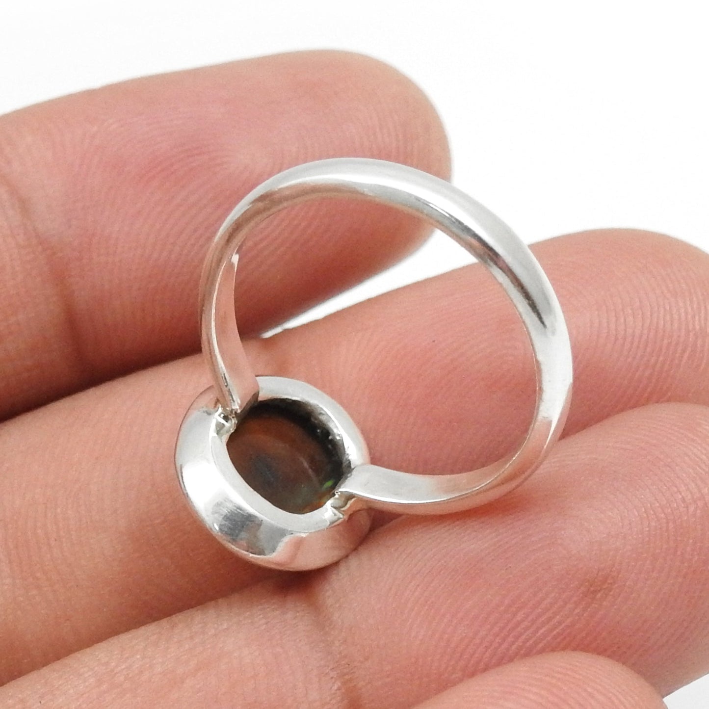 Oval Black Opal Gemstone 925 Silver New Band Promise Wife Statement Ring