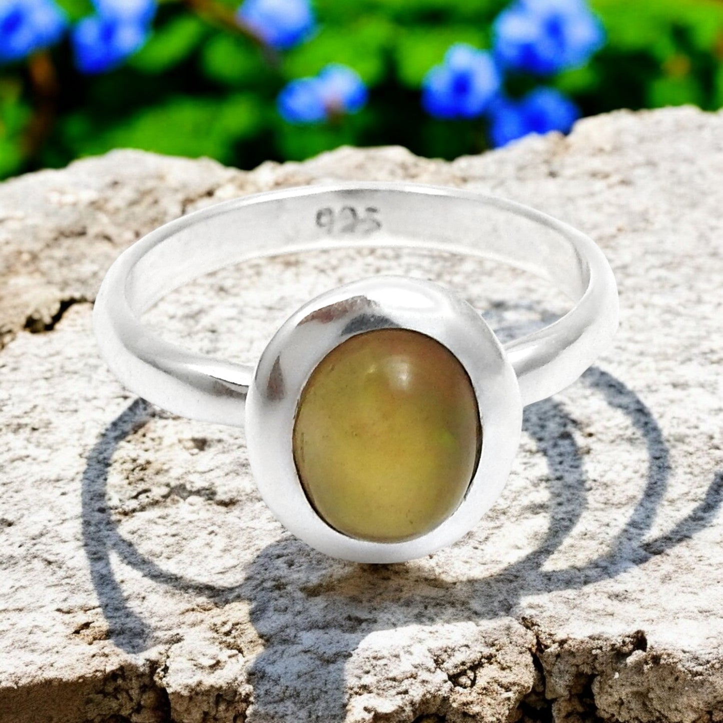 Oval Black Opal Gemstone 925 Silver New Band Promise Wife Statement Ring