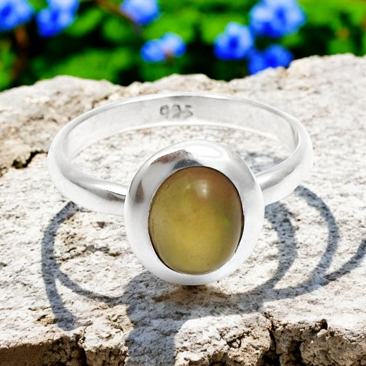 Oval Black Opal Gemstone 925 Silver New Band Promise Wife Statement Ring