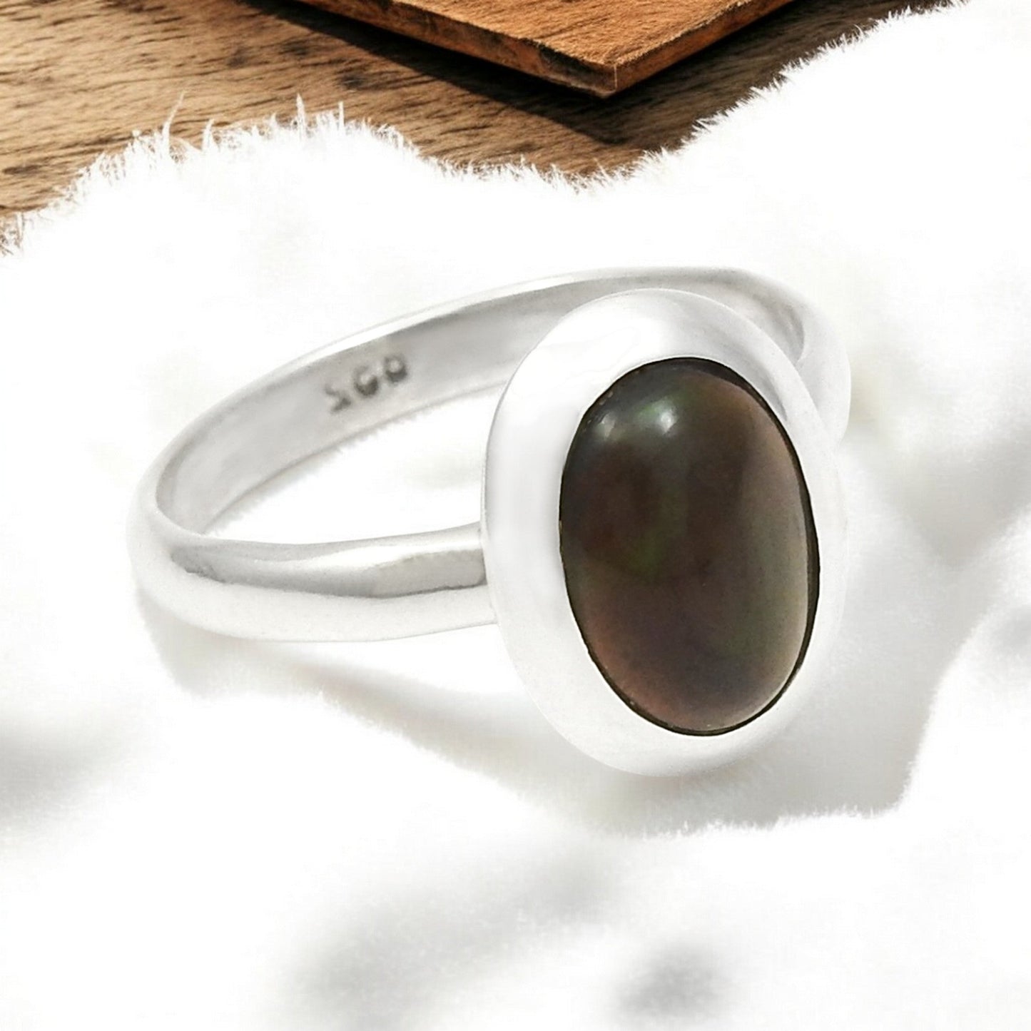 Black Opal Gemstone Solid Silver Cocktail Christmas Gift Wife Ring Jewelry