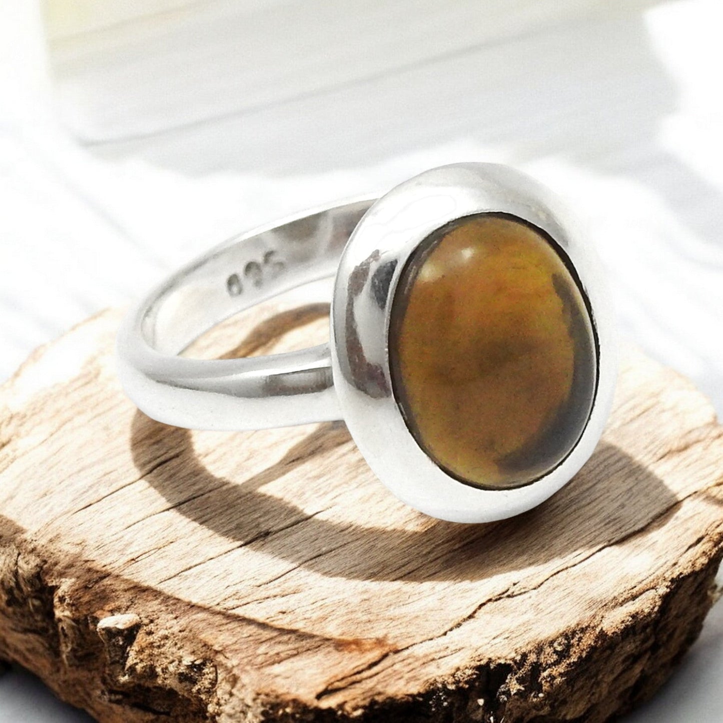 Natural Black Opal Solid Silver New Cocktail Christmas Gift Wife Ring