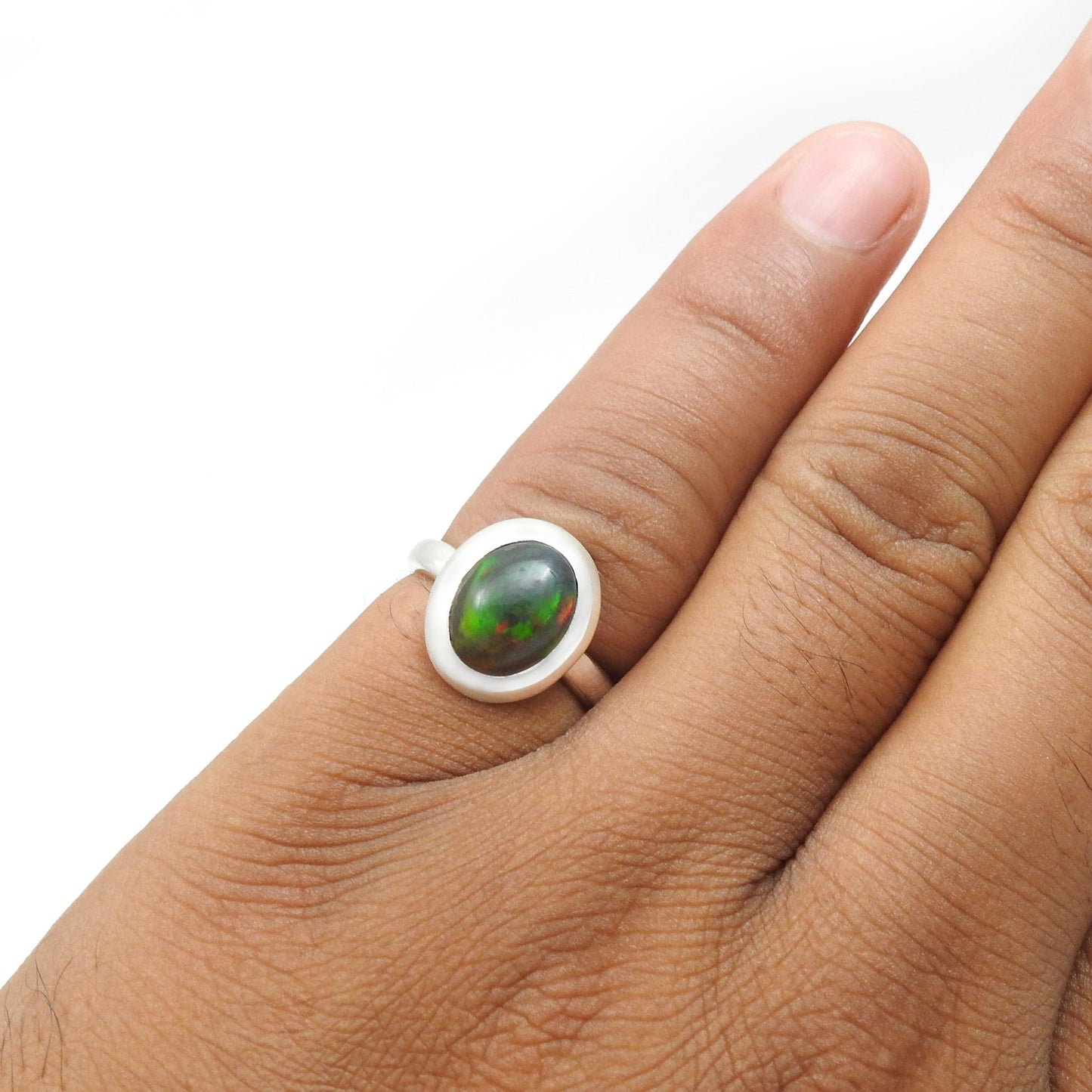 Black Opal Gemstone Solid Sterling Silver Cocktail Bezel Ring Jewelry