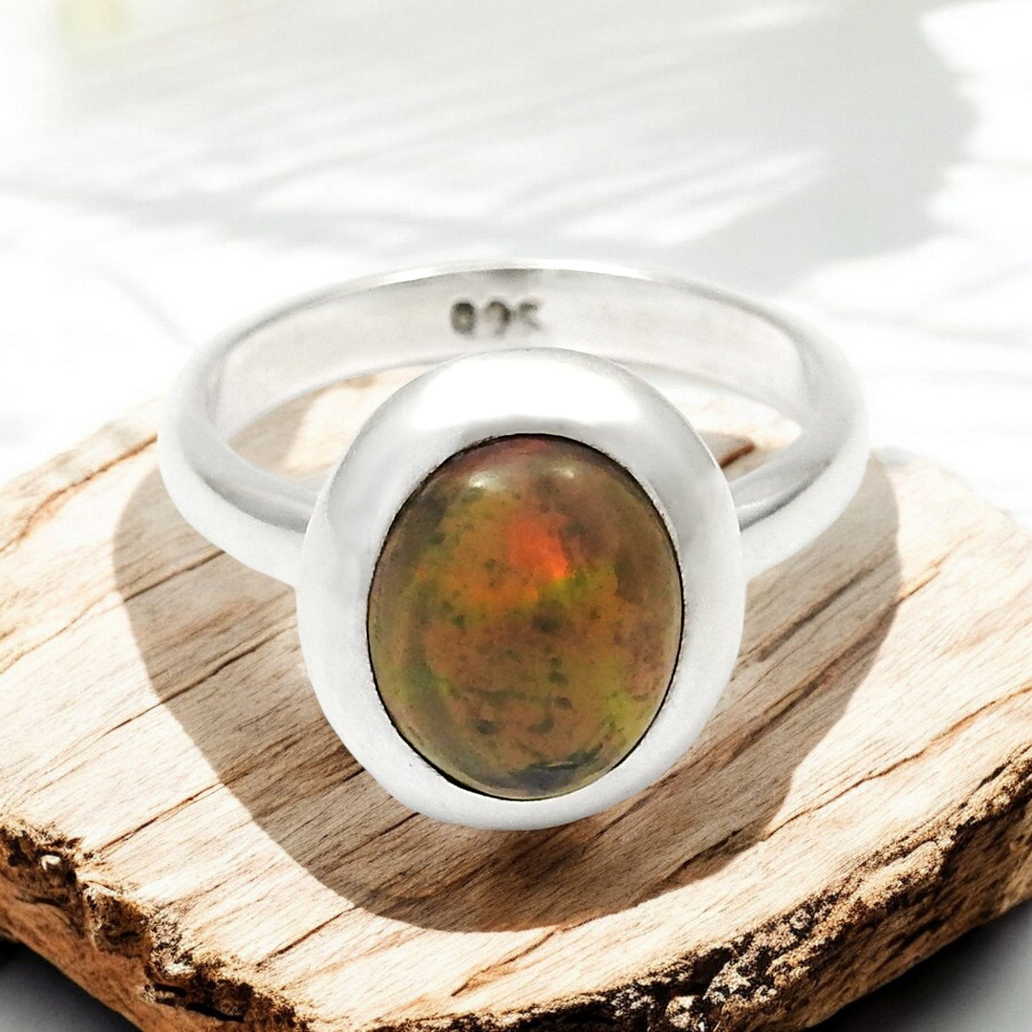 Black Opal Gemstone Solid Sterling Silver Cocktail Bezel Ring Jewelry