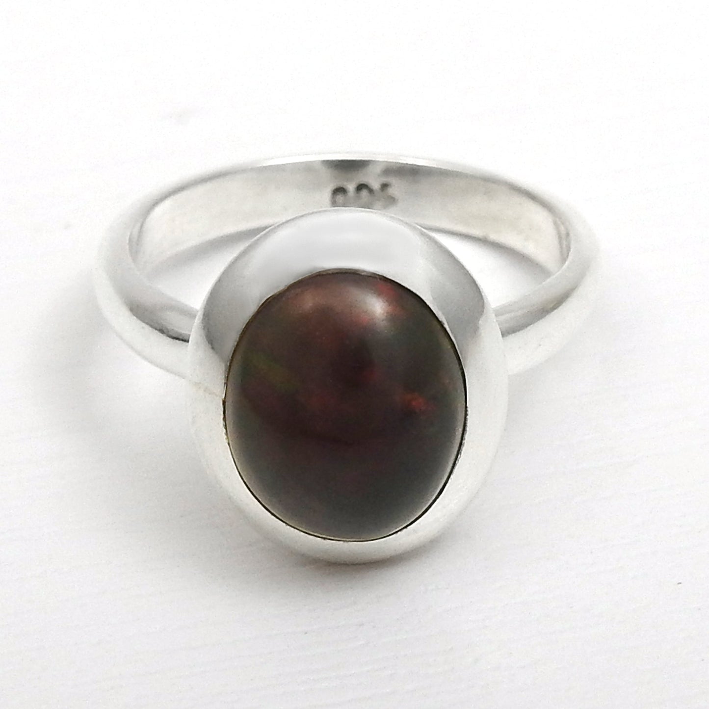 Christmas Gift Oval Black Opal Stone Wife Promise Bezel Band Ring Solid Silver