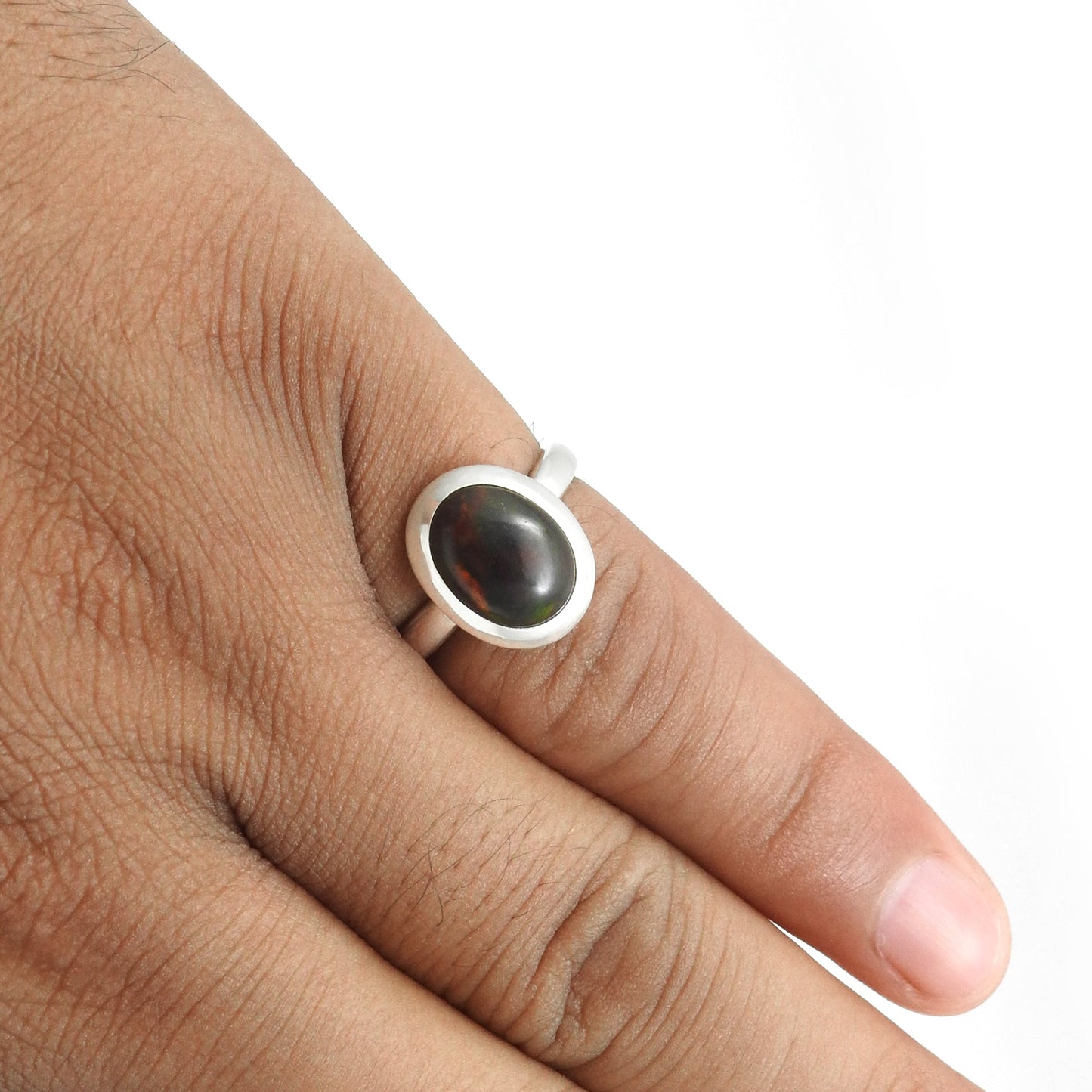 Christmas Gift Natural Black Opal Ethnic Engagement New Band Ring Solid Silver