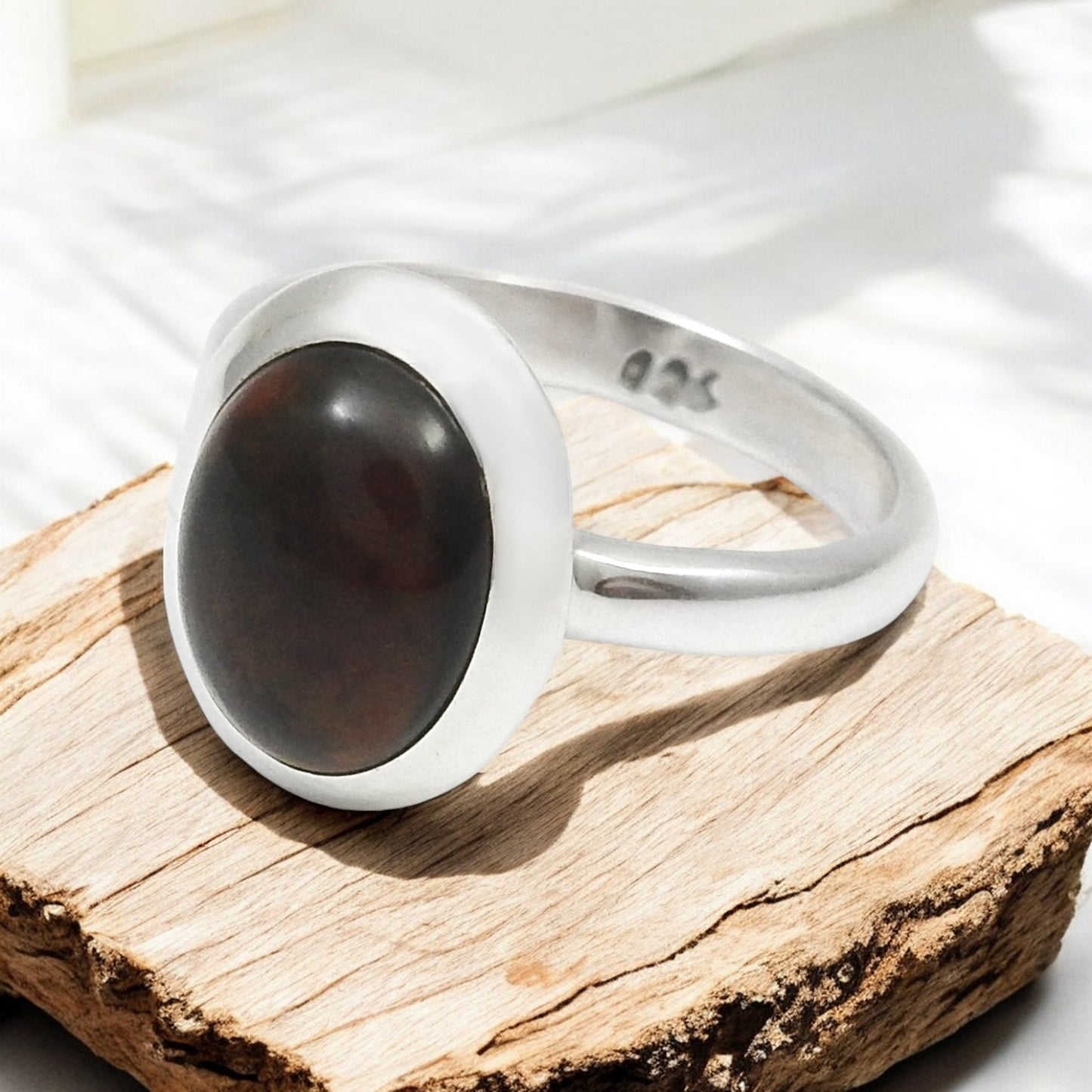 Christmas Gift Natural Black Opal Ethnic Engagement New Band Ring Solid Silver