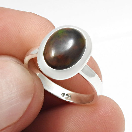 Christmas Gift Natural Black Opal Ethnic Engagement New Band Ring Solid Silver