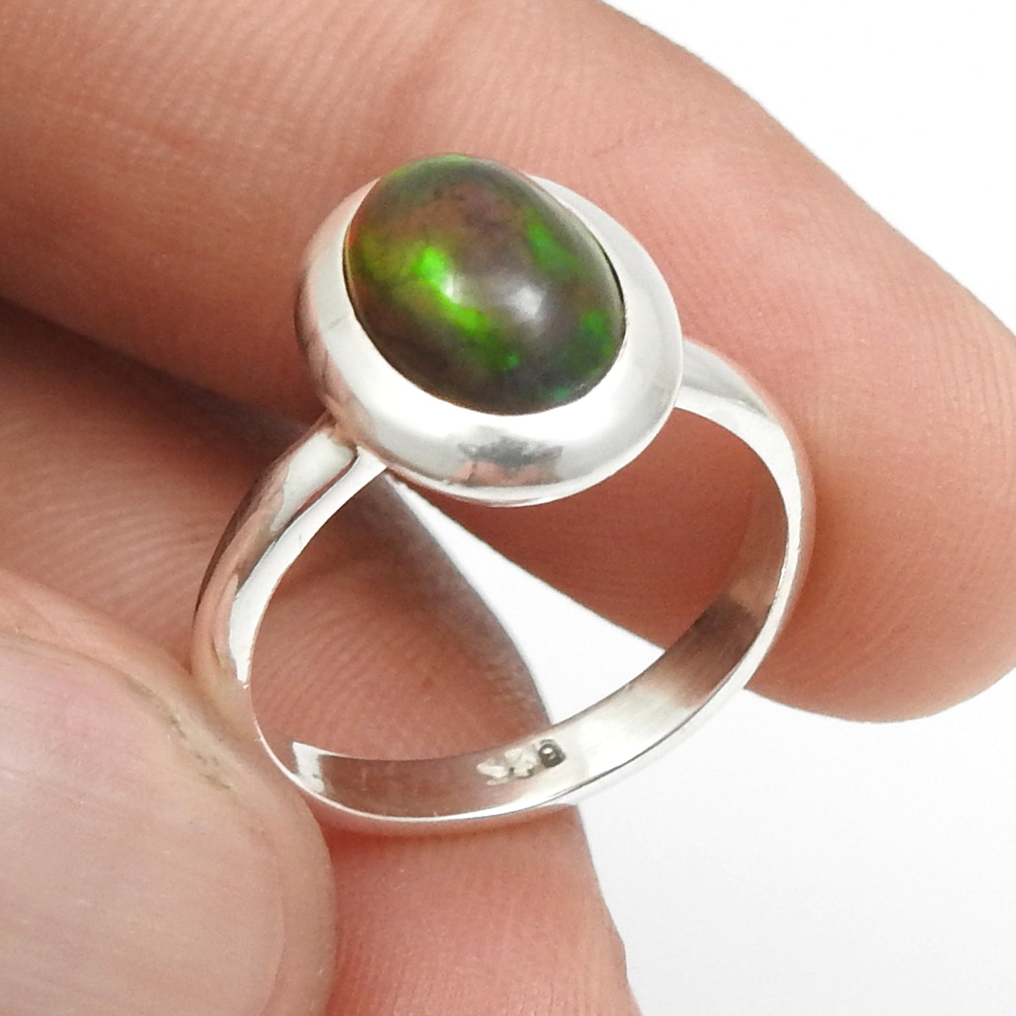 Black Opal Gemstone Statement Cocktail Bezel Ring Jewelry Solid Sterling Silver