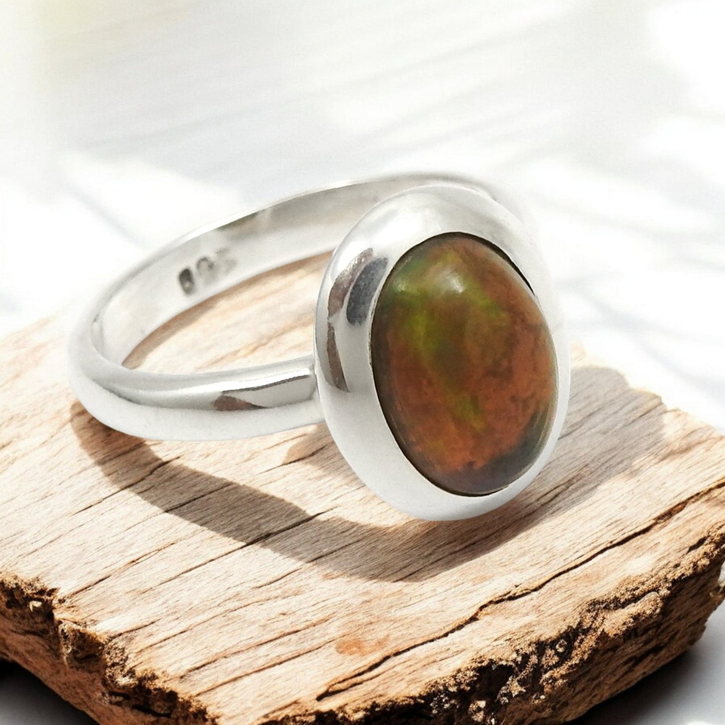 Black Opal Gemstone Statement Cocktail Bezel Ring Jewelry Solid Sterling Silver