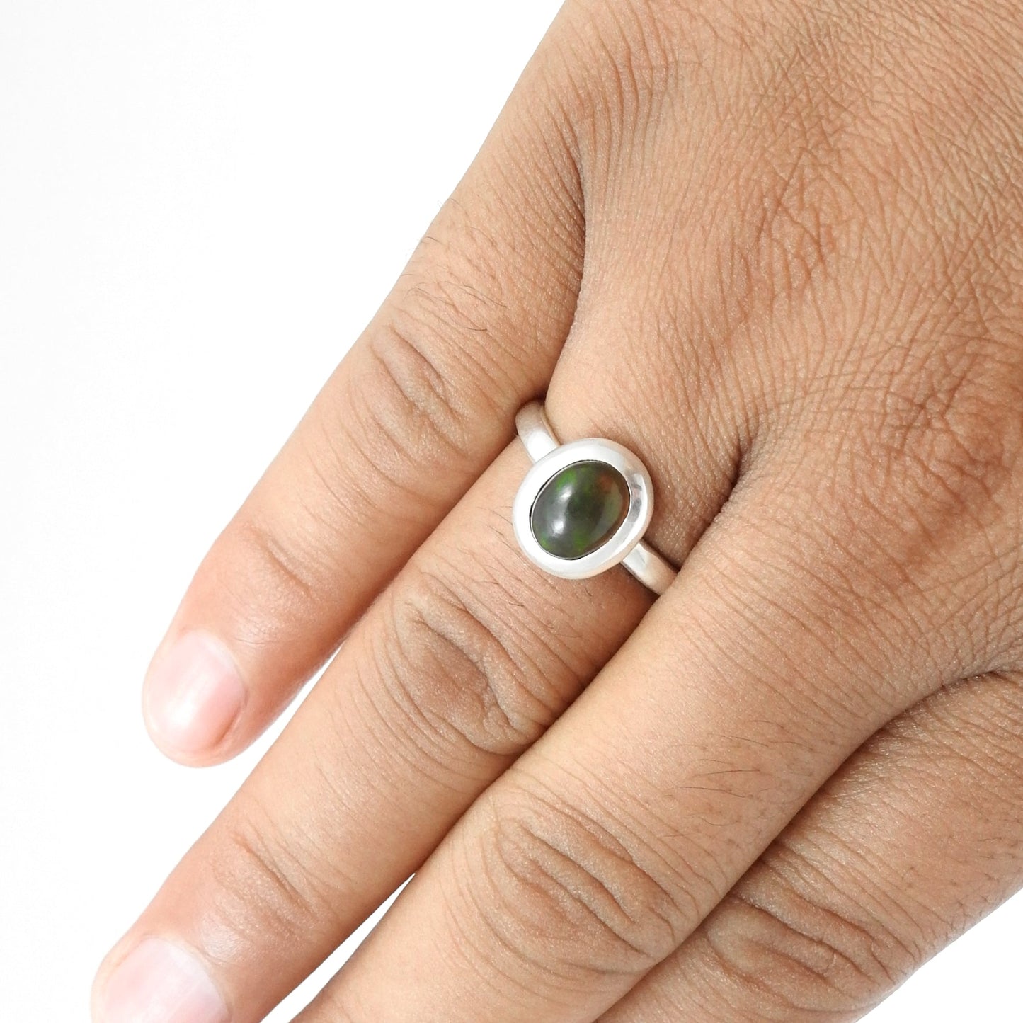 Black Opal Stone Statement Bezel Cocktail Anniversary Ring Jewelry 925 Silver