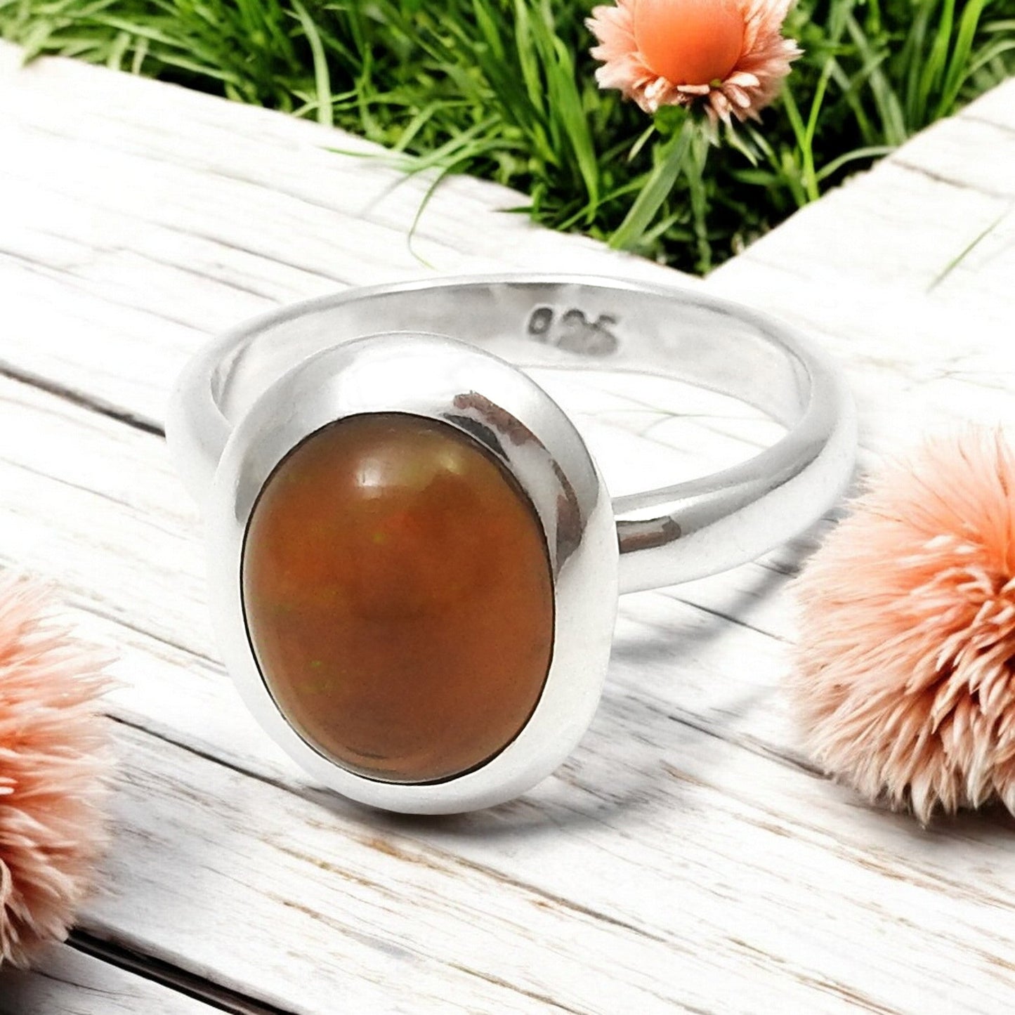 Black Opal Gemstone Sterling Silver Bezel Promise Handcrafted Band Ring