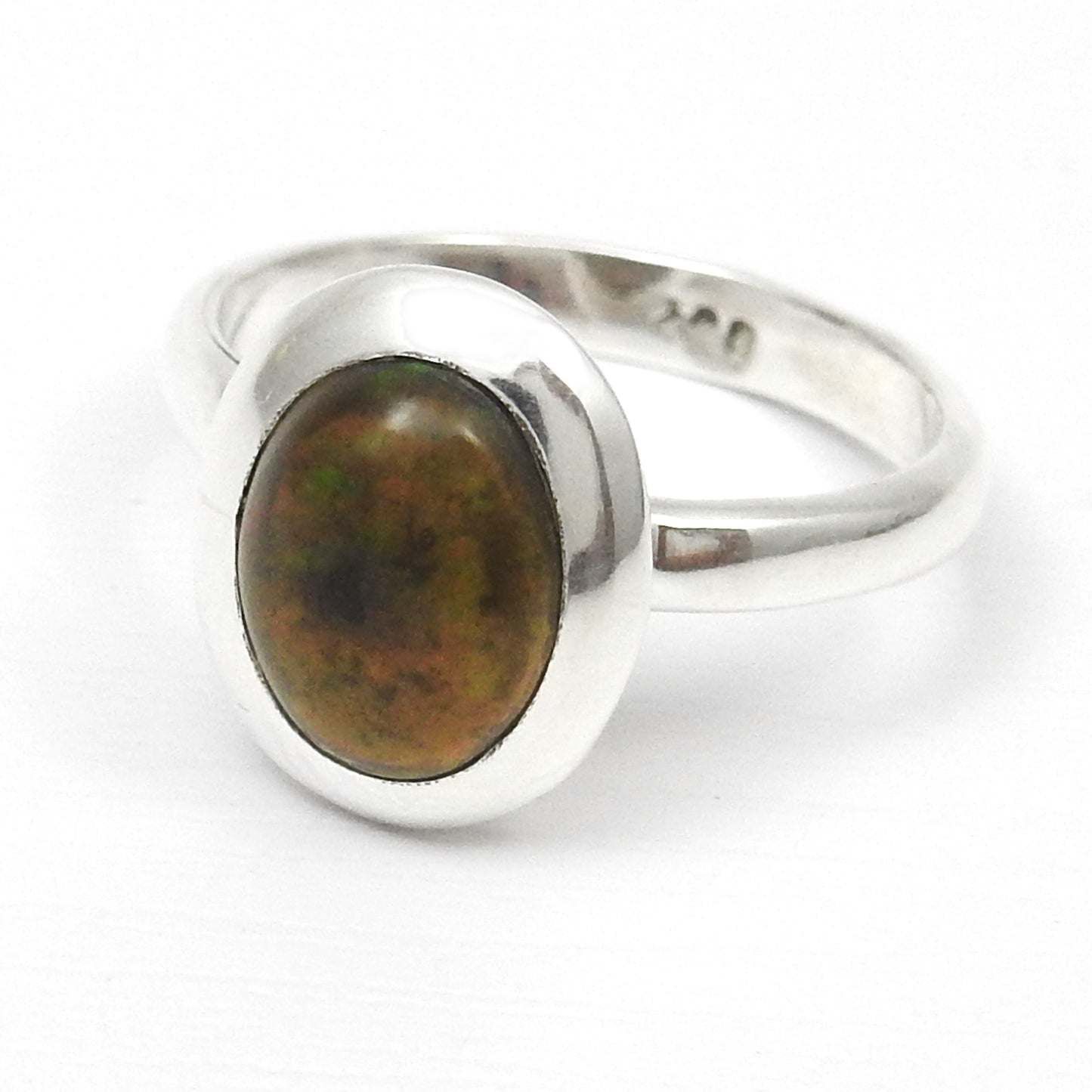 Oval Black Opal Stone Solid Silver Bezel Cocktail Trendy Statement Ring