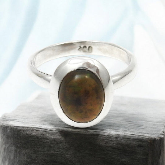 Oval Black Opal Stone Solid Silver Bezel Cocktail Trendy Statement Ring