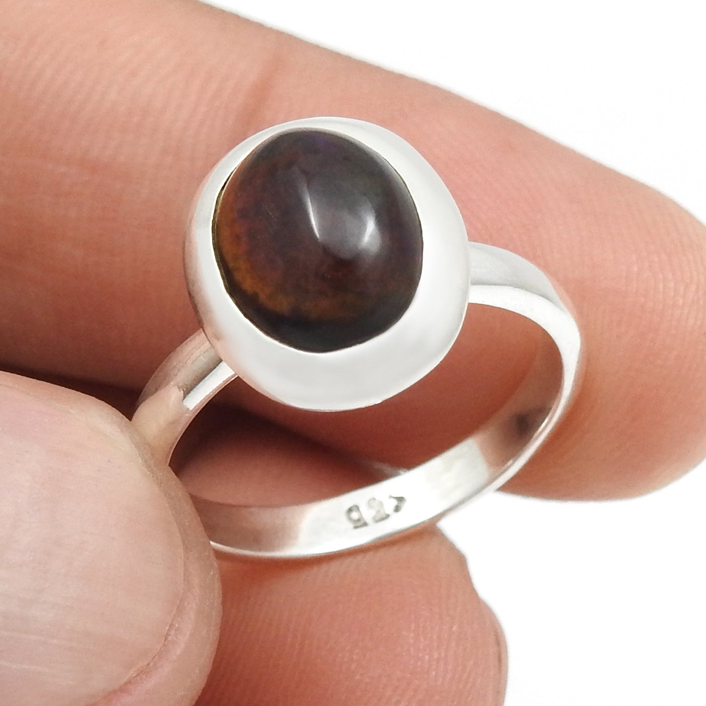 Oval Black Opal Gemstone Band Daughter Ring Jewelry 925 Sterling Silver