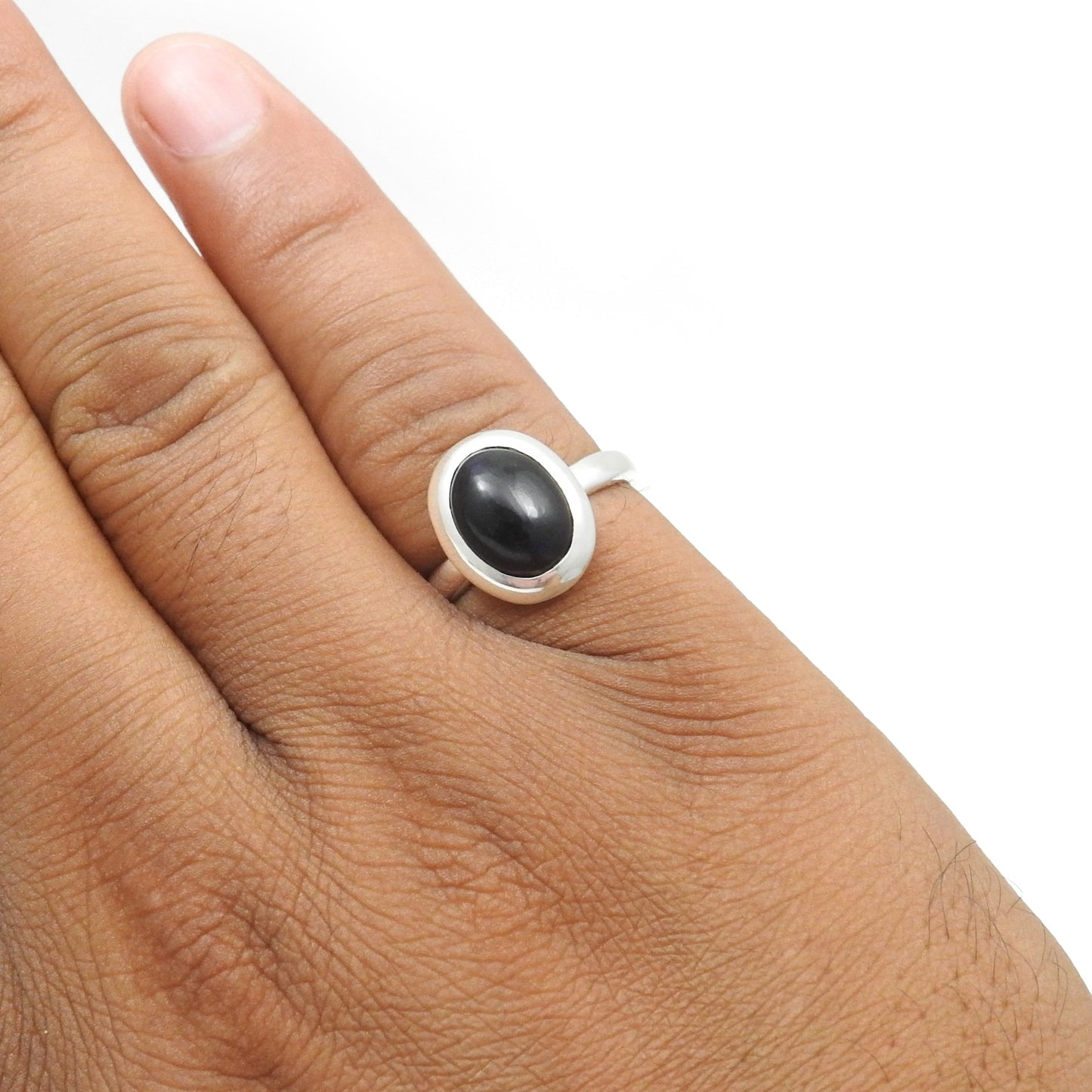 Oval Black Opal Gemstone Band Daughter Ring Jewelry 925 Sterling Silver