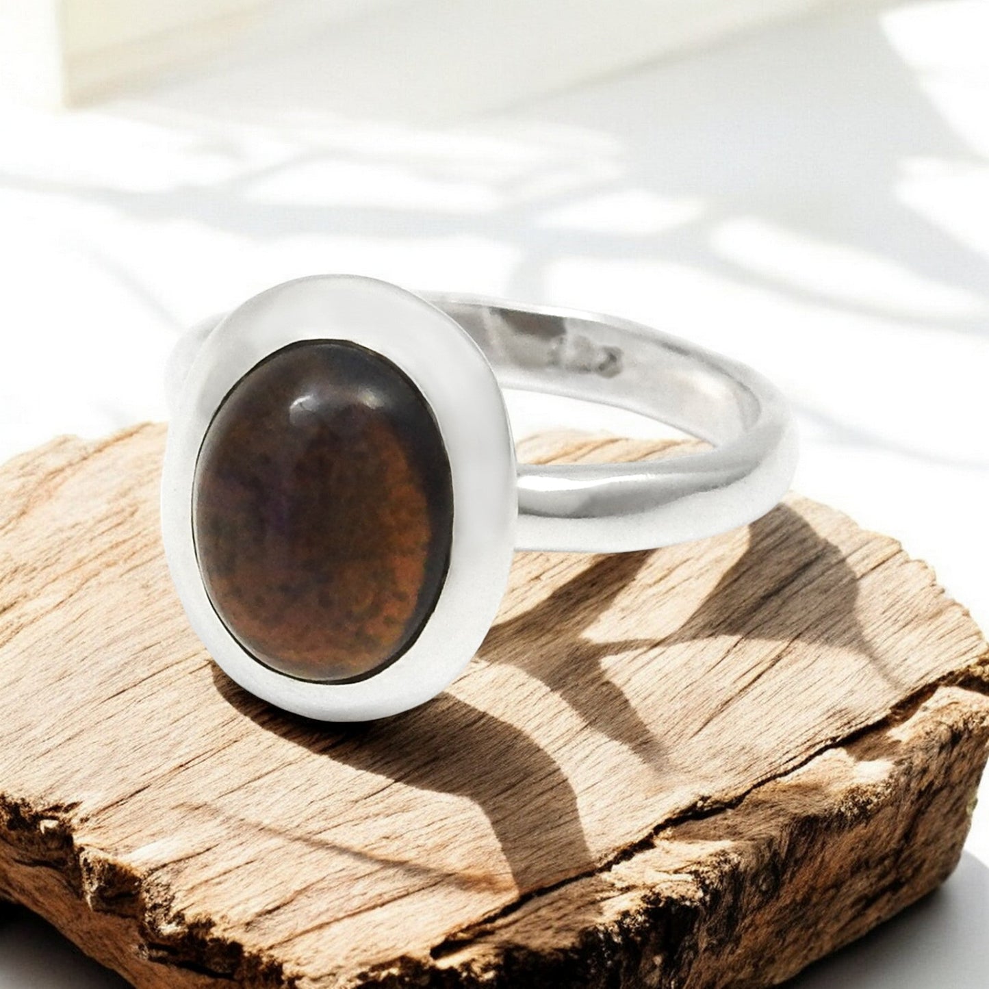 Oval Black Opal Gemstone Band Daughter Ring Jewelry 925 Sterling Silver