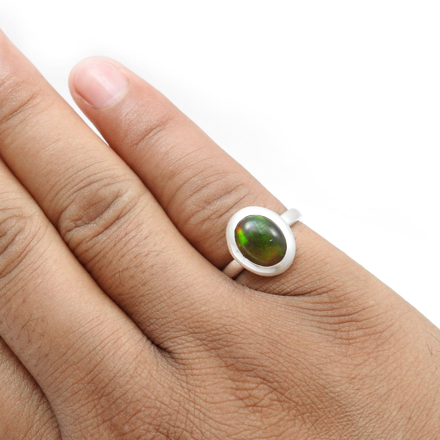 Oval Black Opal Gemstone 925 Silver Sister Cocktail Statement Anniversary Ring