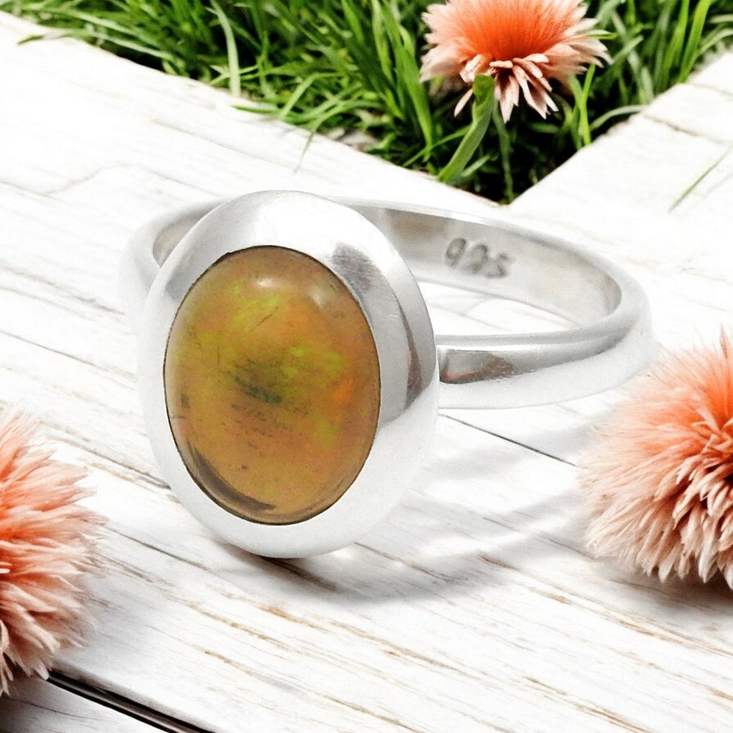 Oval Black Opal Gemstone 925 Silver Sister Cocktail Statement Anniversary Ring