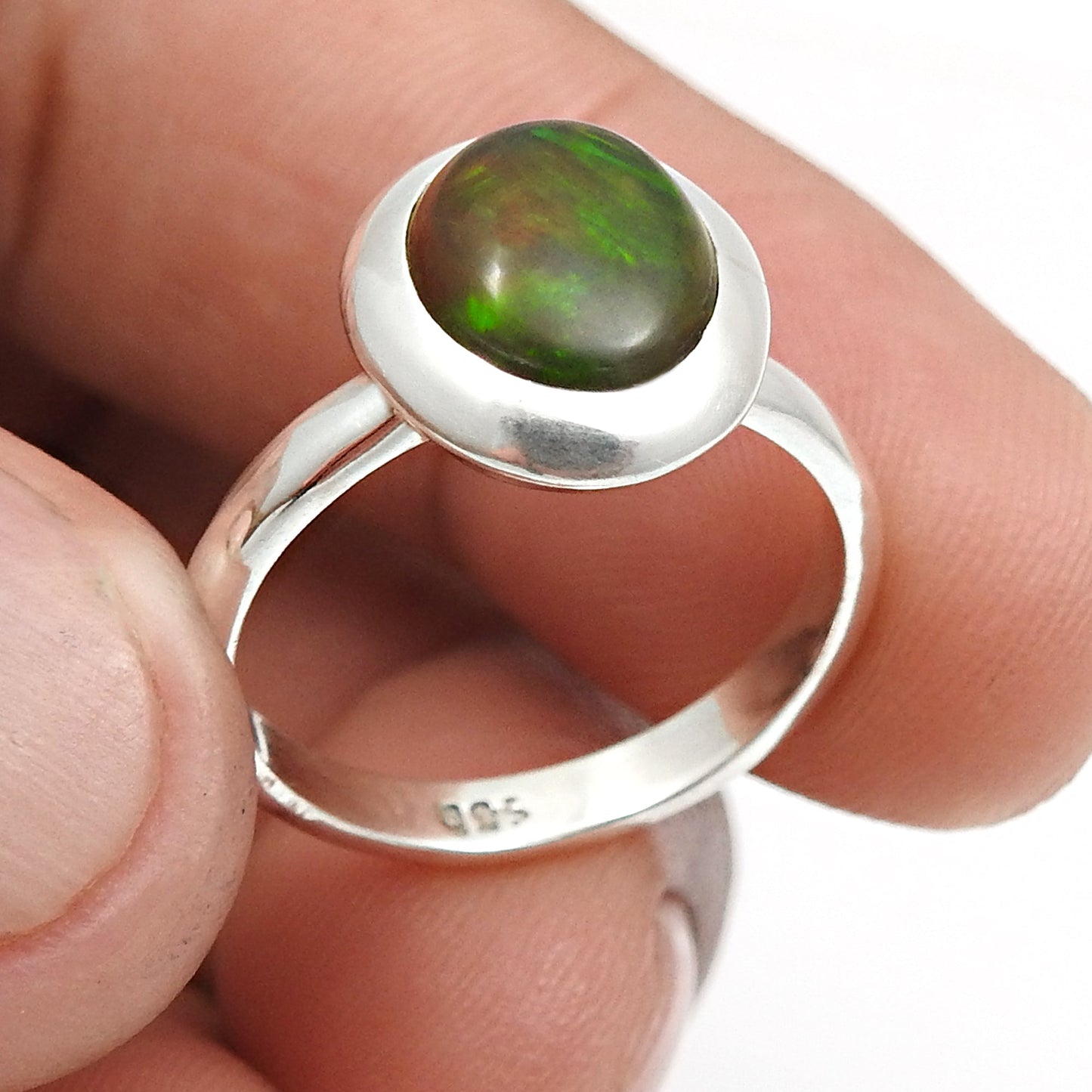 Oval Black Opal Gemstone 925 Silver Sister Cocktail Statement Anniversary Ring