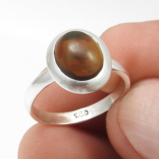 Christmas Gift Oval Black Opal Stone 925 Solid Silver Bezel New Band Ethnic Ring