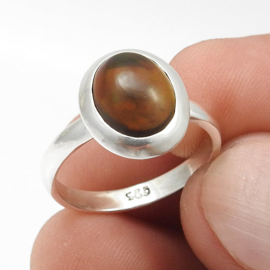 Christmas Gift Oval Black Opal Stone 925 Solid Silver Bezel New Band Ethnic Ring