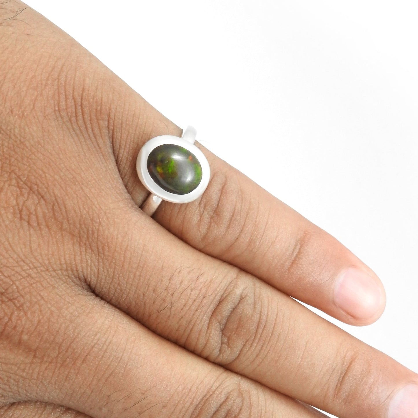 Black Opal Gemstone Statement Cocktail Christmas Gift Wife Ring 925 Solid Silver