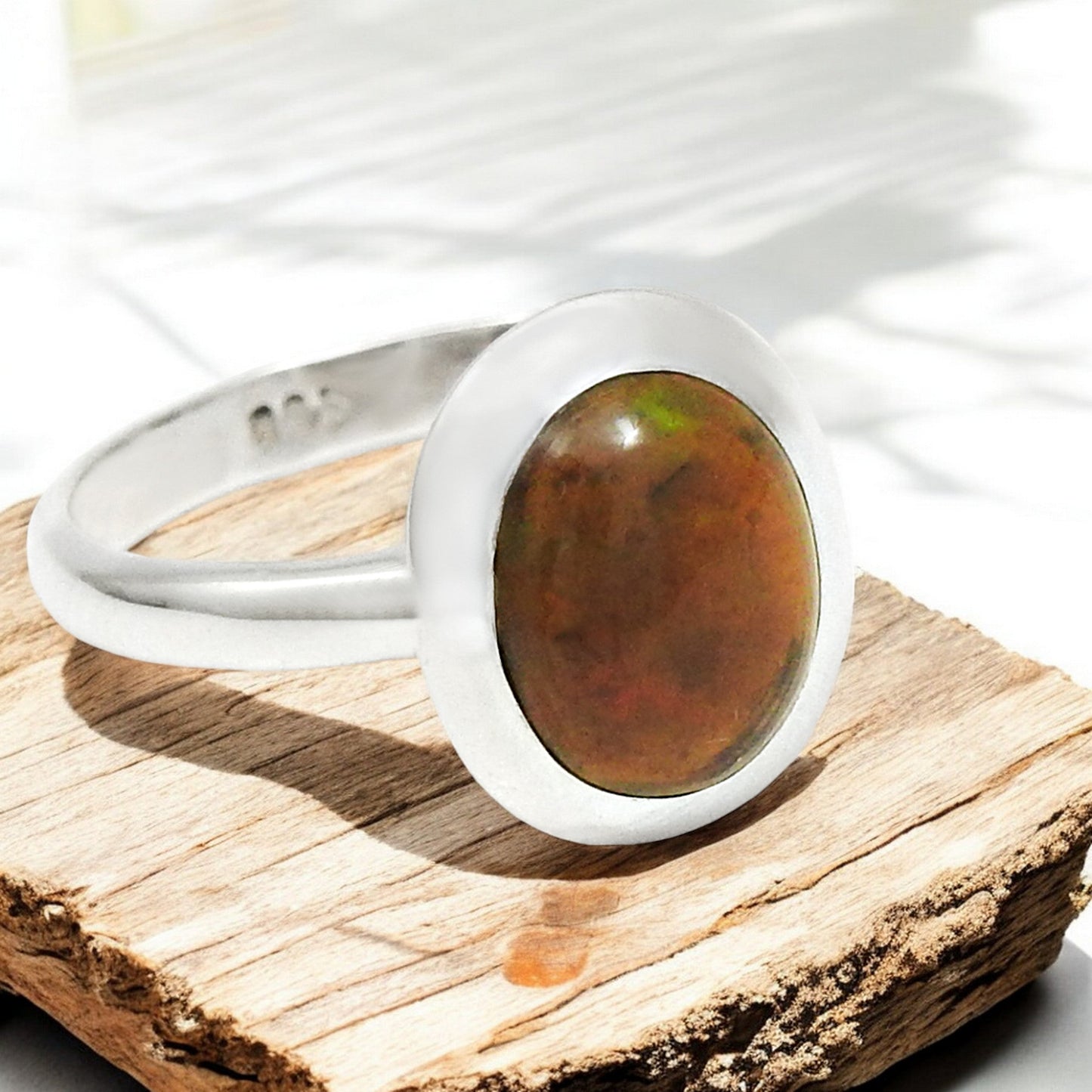 Black Opal Gemstone Statement Cocktail Christmas Gift Wife Ring 925 Solid Silver