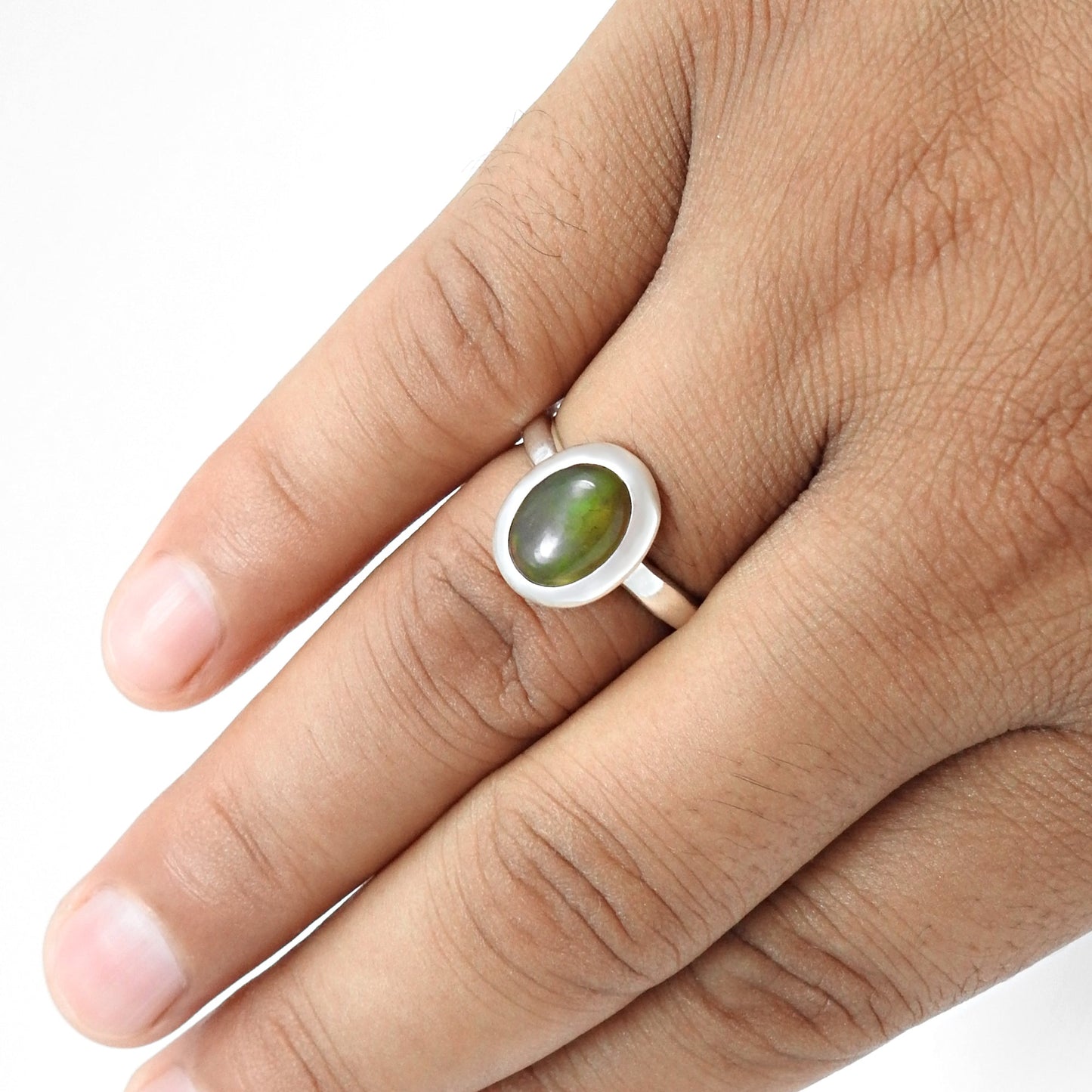 Black Opal Stone Solid Sterling Silver Sister New Band Bezel Ring Jewelry