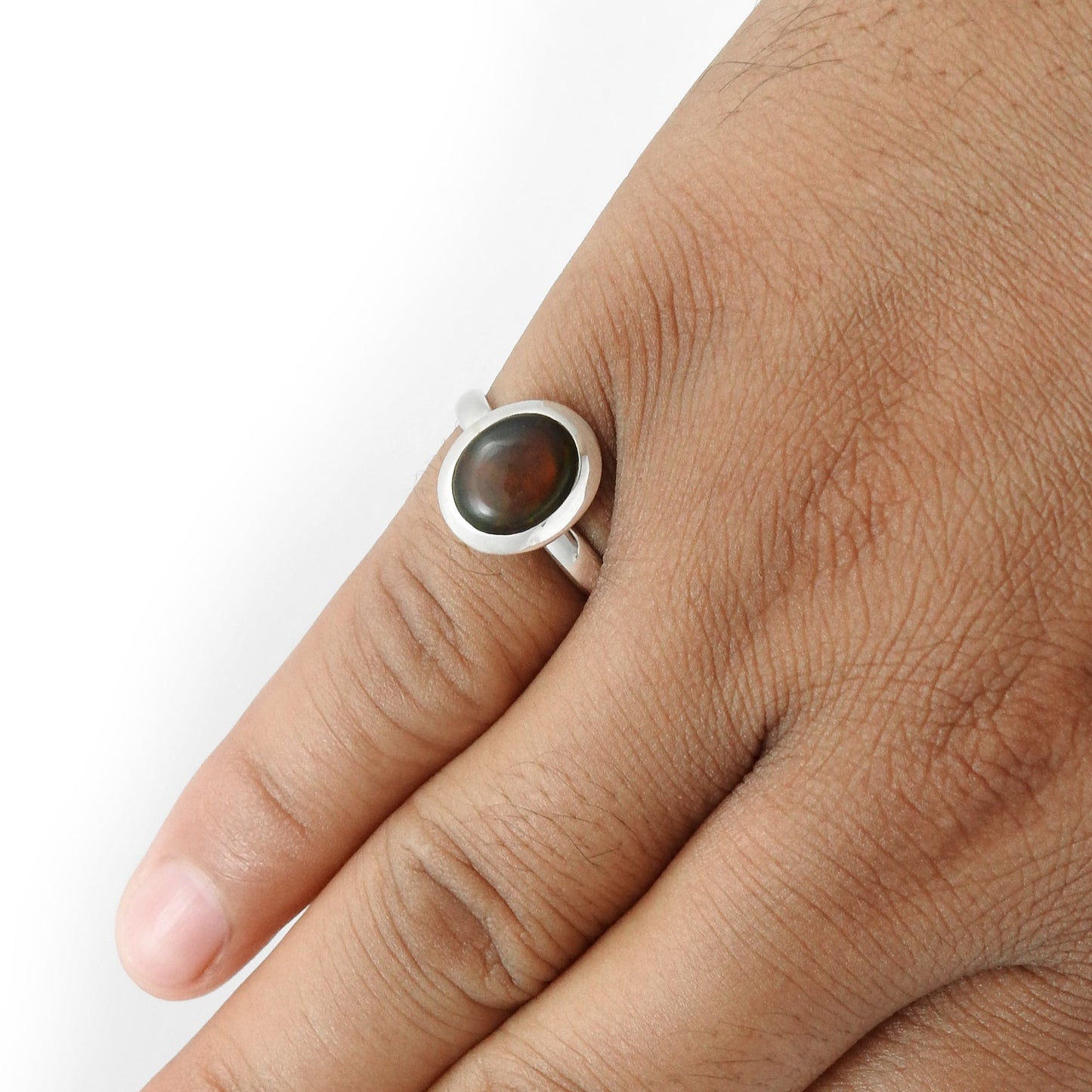 Black Opal Stone 925 Silver Bezel Wedding Cocktail Sister Boho Ring Jewelry