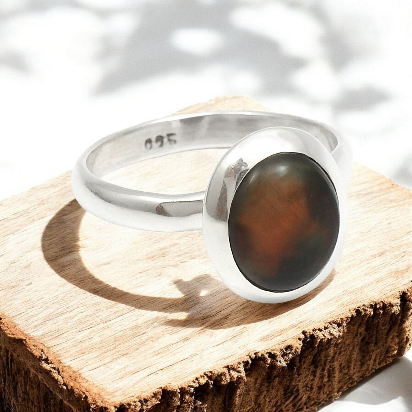 Black Opal Stone 925 Silver Bezel Wedding Cocktail Sister Boho Ring Jewelry