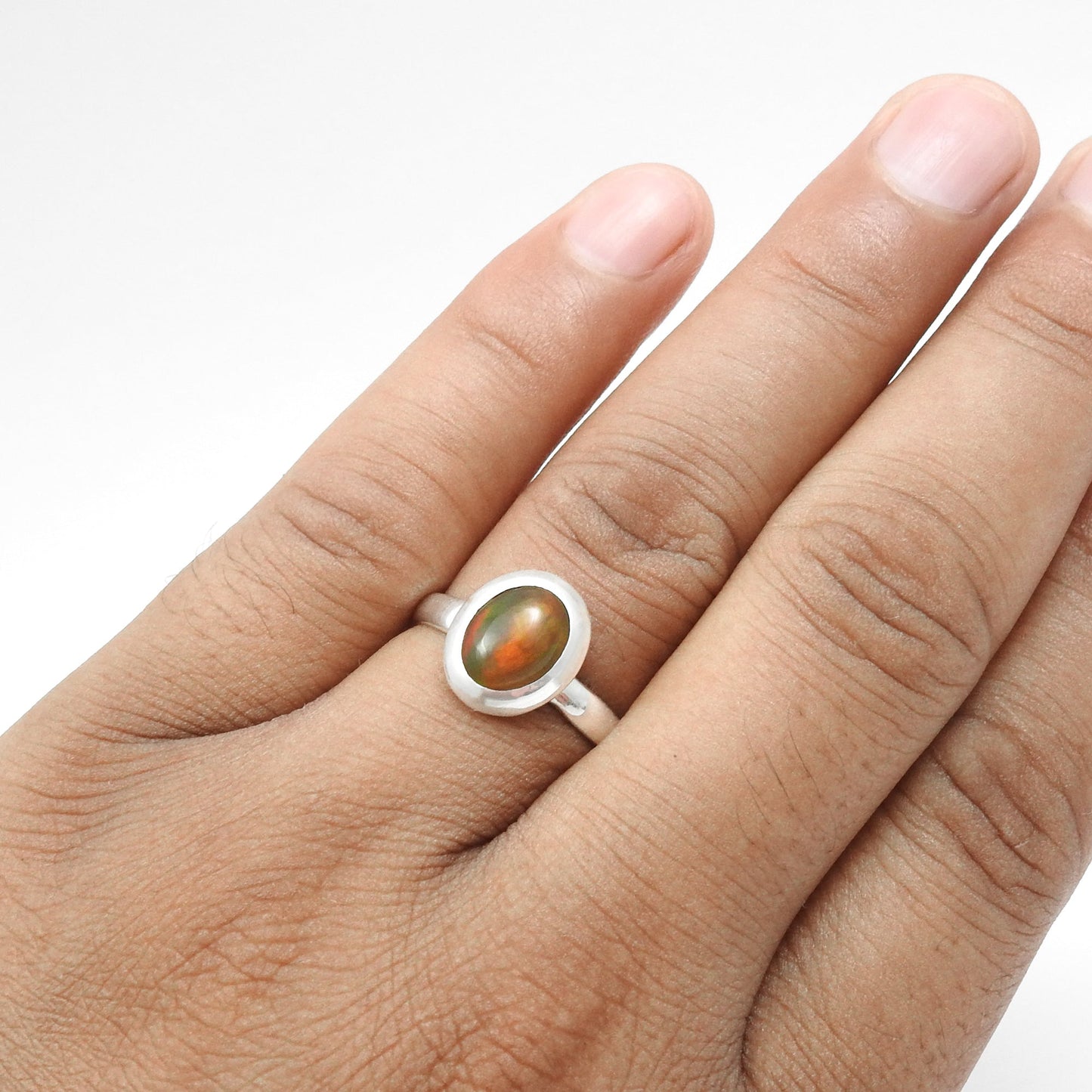 Oval Black Opal Gemstone 925 Solid Silver Band Christmas Gift Handmade Wife Ring