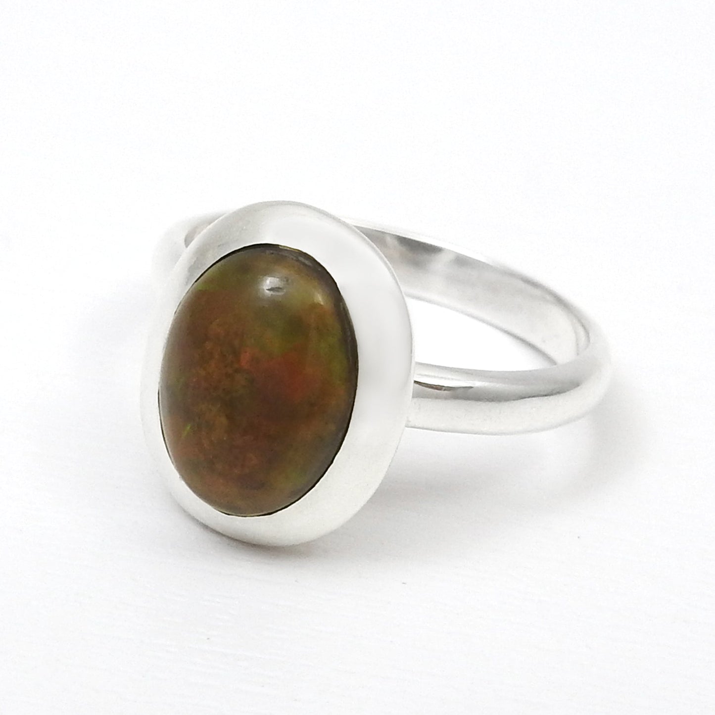 Oval Black Opal Gemstone Solid Sterling Silver Boho Statement Promise Band Ring