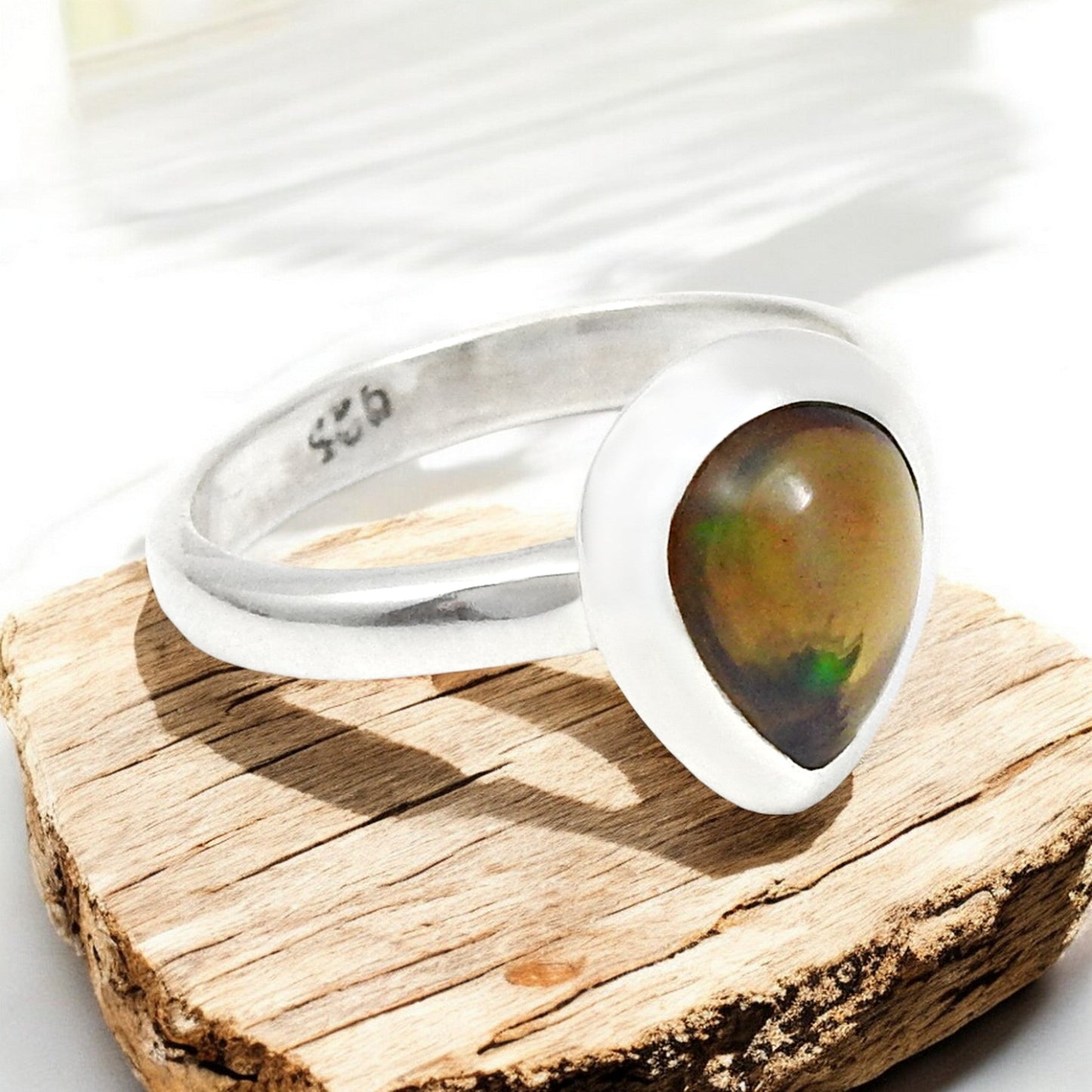 Black Opal Stone Unique Cocktail Statement New Ring 925 Sterling Silver